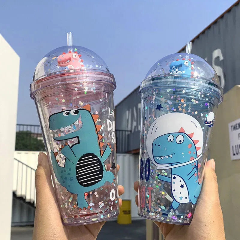 High-Value Dinosaur Doll With Straw Water Cup For Female Students Korean Version Of Anti-Fall Plastic Creative Handy Cup - Bellarte Enchanté High-Value Dinosaur Doll With Straw Water Cup For Female Students Korean Version Of Anti-Fall Plastic Creative Handy Cup